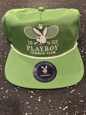 PLAYBOY Green Tennis Club Snapback Hat with White Embroidery